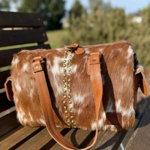 Mini cowhide duffel bag for gym or weekend travel