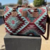 mini rustic duffel bag made from woven tribal fabric