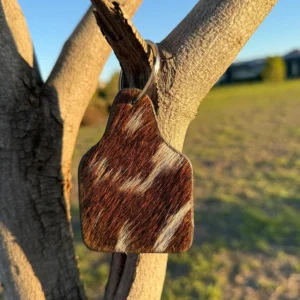 Cattle Tag Cowhide Keyring Brown