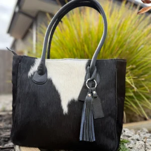 Western cowhide tote bag for women – leather handles