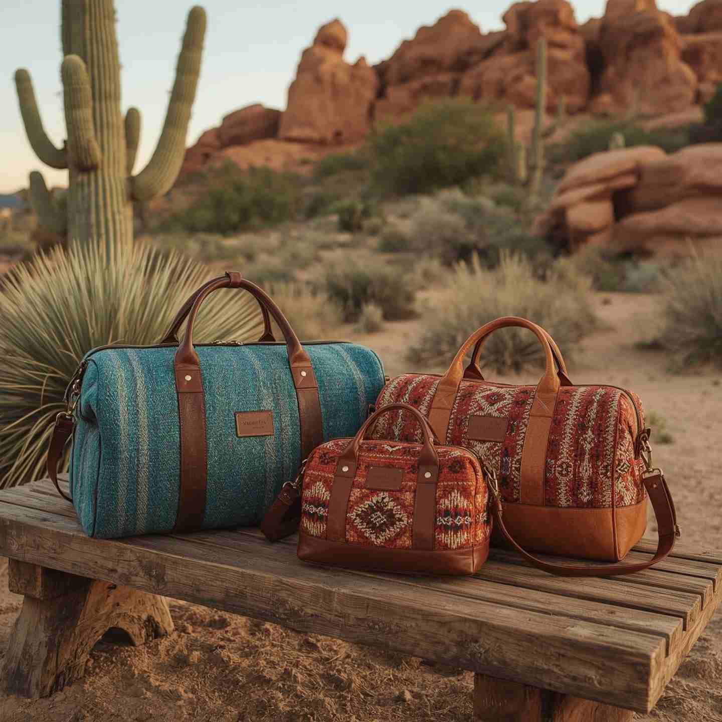 Western fabric travel bag with Aztec pattern