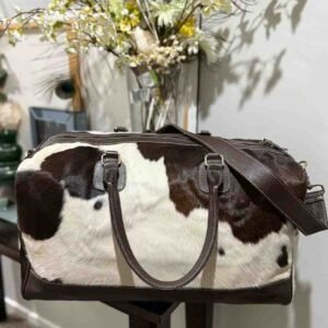 White & Brown Cowhide Duffel Bag / Overnight Bag