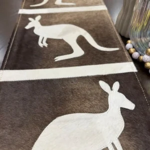 Kangaroo Design Cowhide Table Runner Handmade Aussie Decor