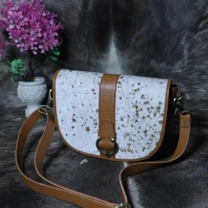 Cowhide buckle crossbody bag with flap closure in genuine leather