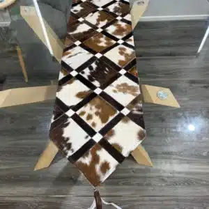 Handmade Cowhide Table Runner – Patchwork Dining Table Decor Western Design