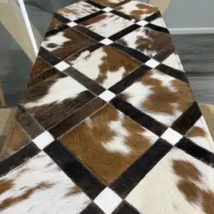 Handmade Cowhide Table Runner – Patchwork Dining Table Decor Western Design
