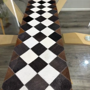 Handmade Cowhide Table Runner – Patchwork Dining Table Decor Western Design