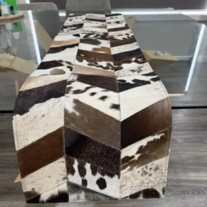 Handmade Cowhide Table Runner – Patchwork Dining Table Decor Western Design