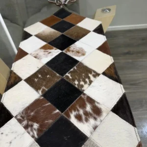 Handmade Cowhide Table Runner – Patchwork Dining Table Decor Western Design