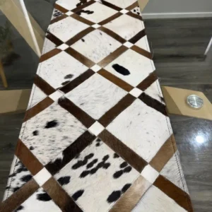 Handmade Cowhide Table Runner – Patchwork Dining Table Decor Western Design