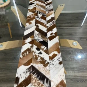 Handmade Cowhide Table Runner – Patchwork Dining Table Decor Western Design