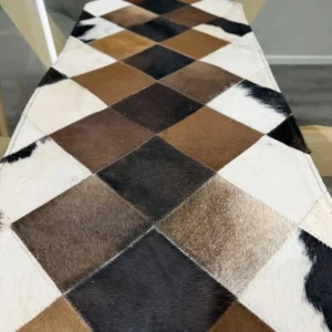 Patchwork Cowhide Table Runner – Handmade Dining Table Decor Western Design