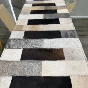 Handmade Cowhide Table Runner – Patchwork Dining Table Decor Western Design