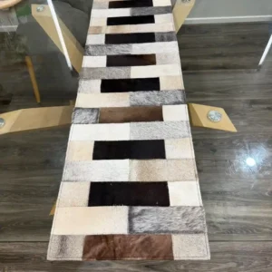 Handmade Cowhide Table Runner – Patchwork Dining Table Decor Western Design