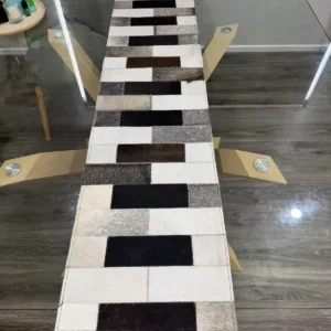 Handmade Cowhide Table Runner – Patchwork Dining Table Decor Western Design